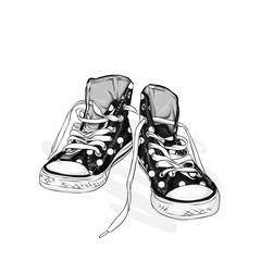 Beautiful sneakers. Vector illustration for a picture or poster. Youth shoes. Sports, running and walking.
