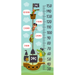 growth measure with pirates animals on ship - vector illustration, eps