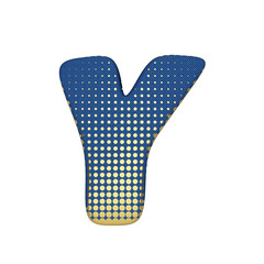 Alphabet letter Y uppercase. Gold halftone font made of blue jean texture. 3D render isolated on white background.