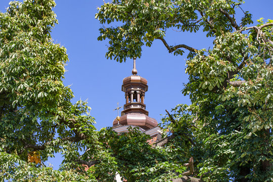 The tower of the Holy Trinity parish church in Gniezno, Poland.