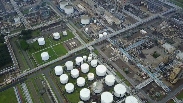 Drone shot of massive oil and gas refinery in Indonesia