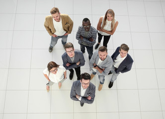 top view.business woman talking to her business team