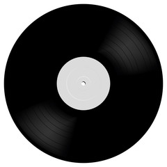 Vinyl LP record in realistic style. Black musical long play album disc 33 rpm. mockup illustration. © Stanislav