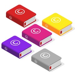 3D Illustration - Isometric Colorful Copyright Law Books on Isolated White Background