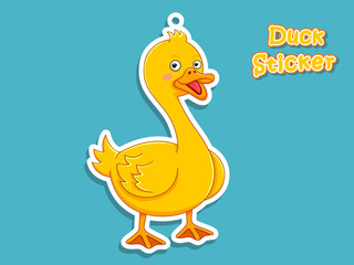 Cute Cartoon Duck Sticker. Vector Illustration. With Cartoon Style Funny Animal.