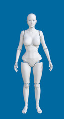 3D Illustration of Futuristic White Female Cyborg on Blue Chroma Key Background for Easy Editing