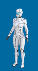 Fototapeta na wymiar 3D Illustration of Futuristic White Female Android on Blue Chroma Key Background for Easy Editing