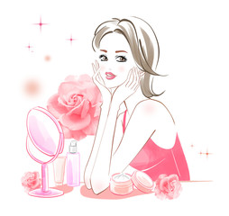 美容イラスト　スキンケア　ショートヘア