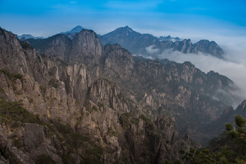 Fototapeta na wymiar View point the top of Huangshan mountain with pine trees, East China`s Anhui Province.