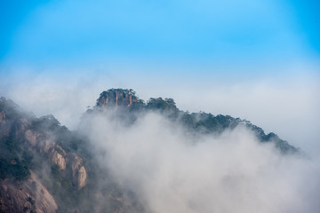 View point the top of Huangshan mountain with pine trees, East China`s Anhui Province.