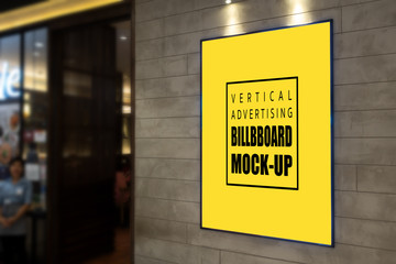 Vertical Advertising billboard mock up on the wall