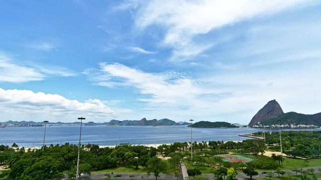 Aterro do Flamengo Park, Guanabara Bay and Sugar Loaf Mountain in a Cloud Day Time-lapse Footage