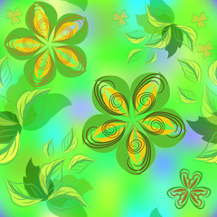 Vector seamless floral pattern in spring coloring in delicate green yellow pastel tones silk fabrics