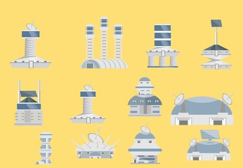 Set of vector spacecrafts, space, cosmos, shuttle.