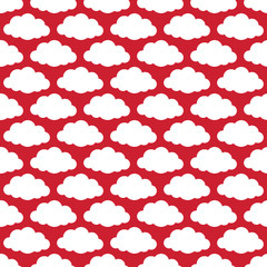 White on red fluffy cloud seamless repeat pattern background