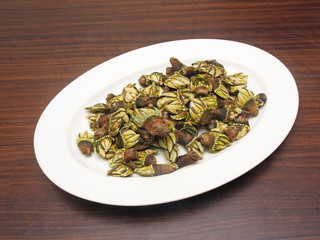 Boiled bergamot on white plate