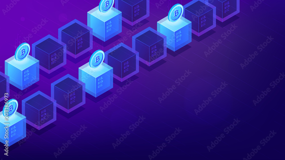 Poster isometric bitcoin mining computers