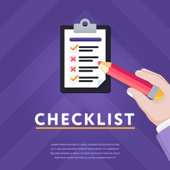 Vector of person having crosses in checklist and unfinished business on purple background