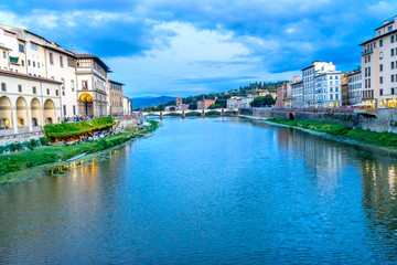 Fototapeta na wymiar Arno River Ponte Alle Grazie Evening Florence Italy
