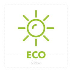 Ecology vector icon with green linear sun isolated on white background