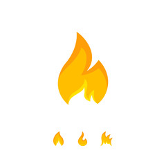 Orange bright design of icon showing burning tongue of flame on white background