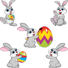 Fototapeta premium Cartoon rabbit Easter collection set