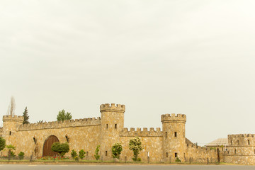Naklejka premium Main facade of the castle walls of the town of Lankaran. entrance of Lankaran city- Azerbaijan