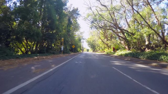 Vehicle POV, driving along Old Mount Barker Road, Mount Lofty, Adelaide Hills, South Australia.