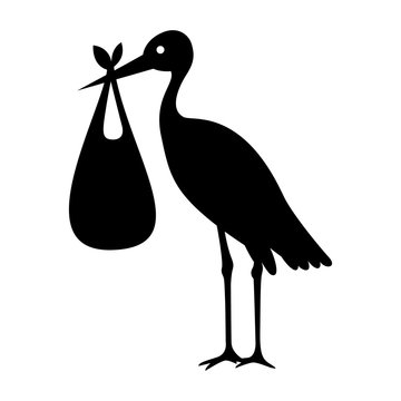 Stork And Baby Bag Silhouette