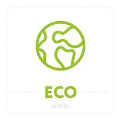 Simple element of planet in green color and label Eco arranged on white background