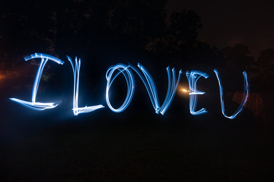 i love you light painted in the park after dark