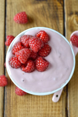 Natural yogurt with raspberries