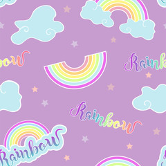 Seamless pattern with Rainbow and Clouds