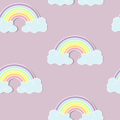 Seamless pattern with Rainbow and Clouds