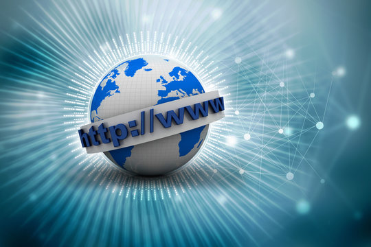 3d rendering https WWW sign on globe