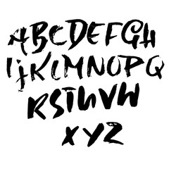 Handdrawn dry brush font. Modern brush lettering. Grunge style alphabet. Vector illustration.