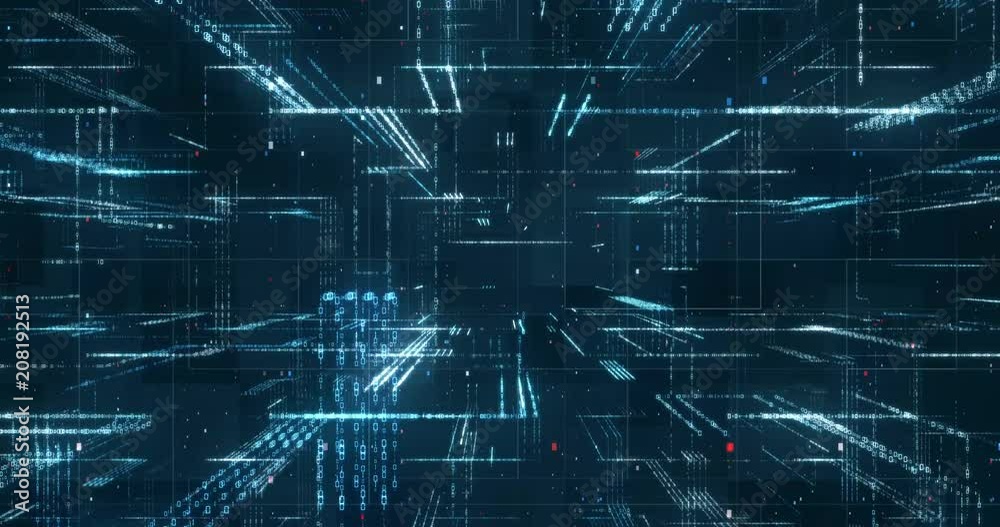 Aufkleber Digital binary code background loop - Fly through abstract 3D rendering of a scientific technology data binary code network conveying connectivity, complexity and data flood of modern digital age