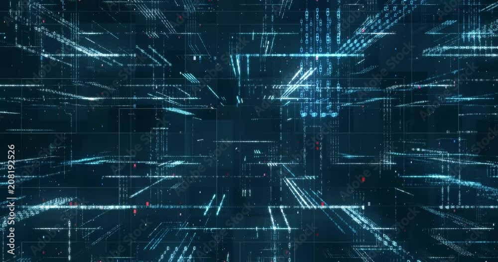 Aufkleber Digital binary code background loop - Fly through abstract 3D rendering of a scientific technology data binary code network conveying connectivity, complexity and data flood of modern digital age