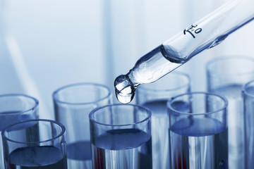 Different laboratory beakers and glassware