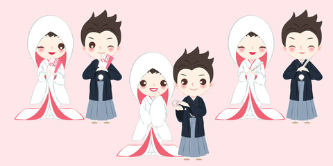 cartoon japanese wedding couple