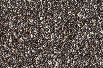 Chia seeds  Background, close up. Black Chia  Pattern. Healthy diet concept. Copy space.