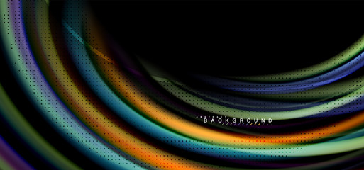 Multicolored wave lines on black background design
