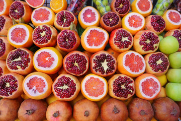 fruit pomegranates and grapefruits in the bazaar