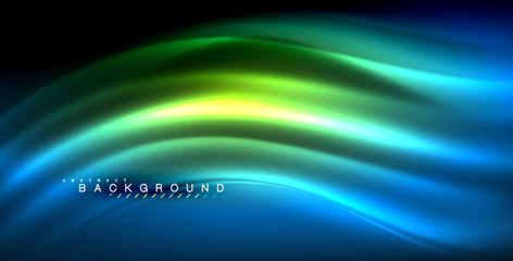 Neon glowing wave, magic energy and light motion background