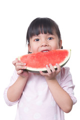asian child eat watermelon