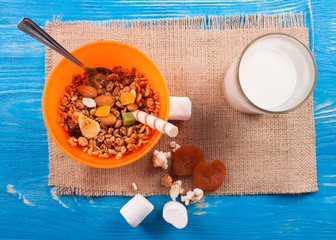 Muesli granola with milk