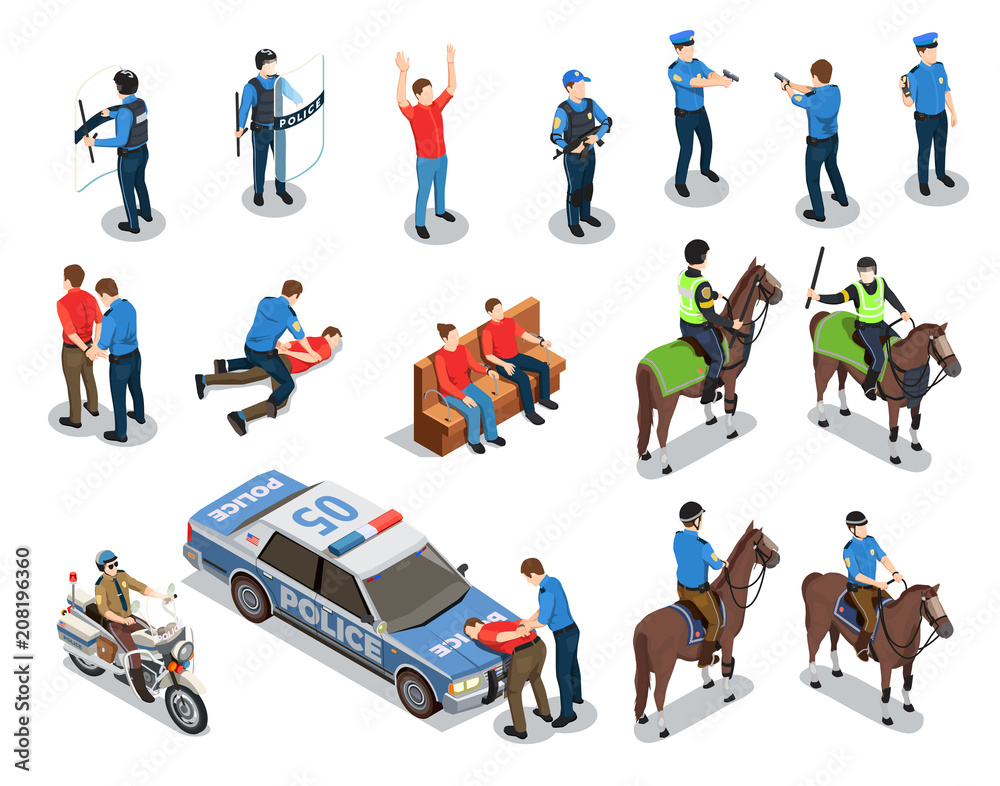 Sticker police icons set