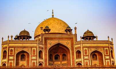 Beautiful Humayun's tomb in Delhi India. Unesco protected monument made by white marble and red sand stone.
