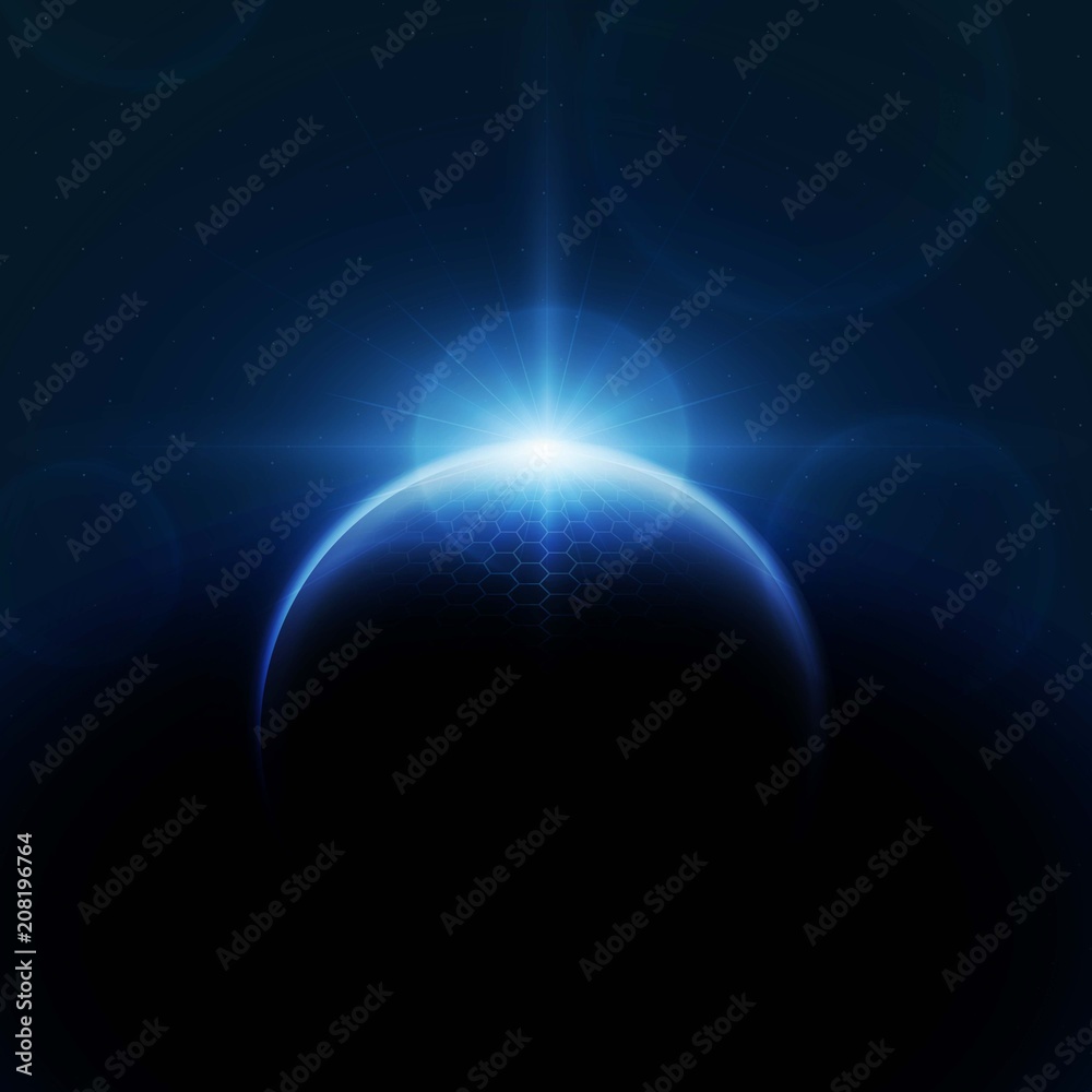 Wall mural security global network with sunrise and technology network background. vector illustration