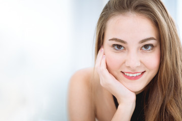 beautiful woman face facial skin care with space for text